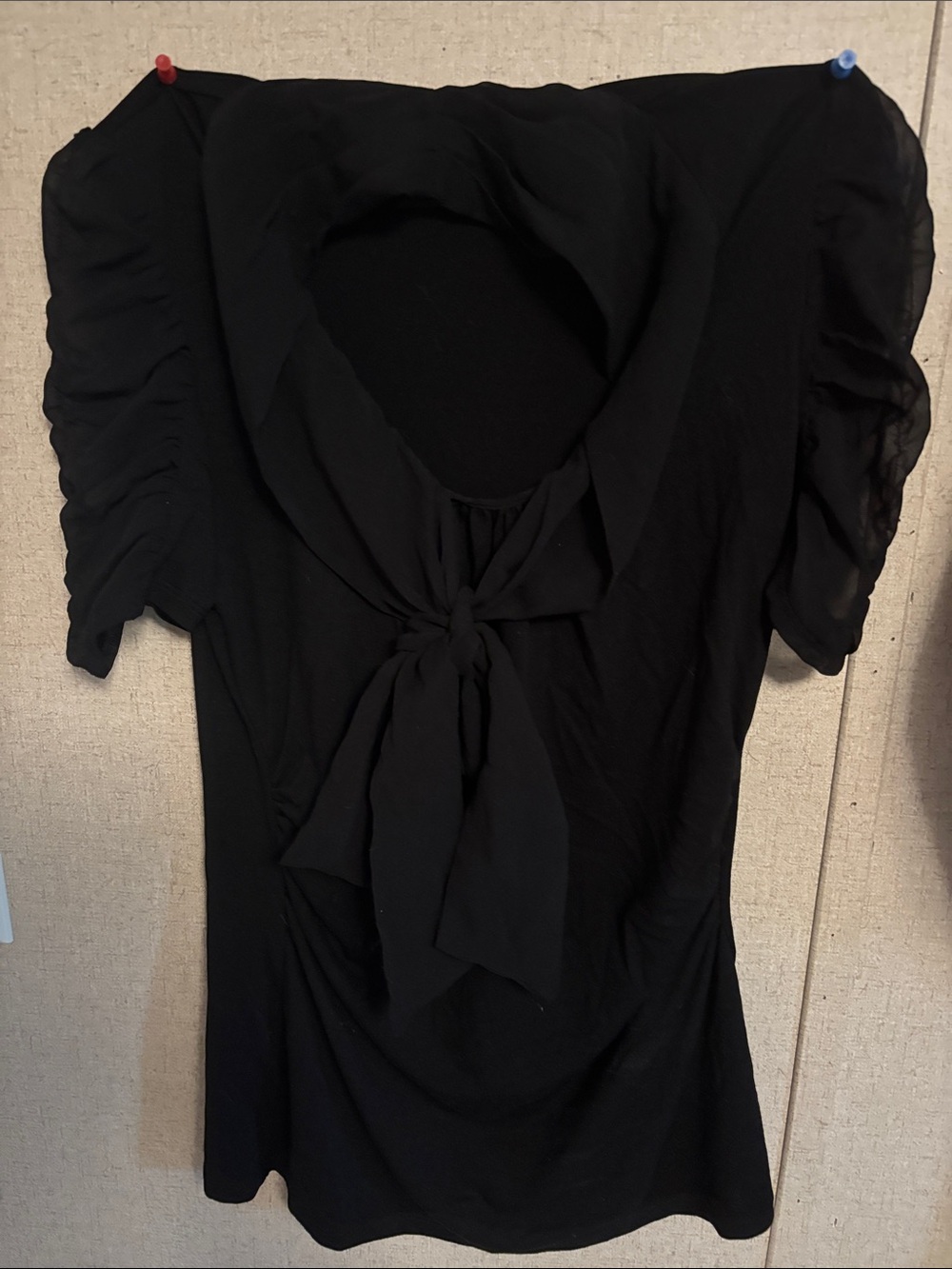 Black Tie-Neck Puff Sleeve Women's Top